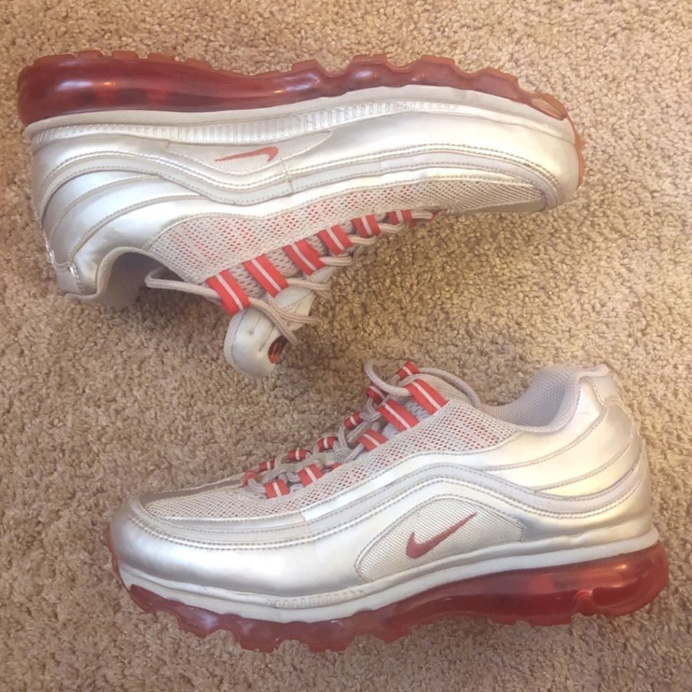 Nike Air Max 24/7 Metallic Silver Varsity Red Size 8 Men's Sneakers, PRE-OWNED
